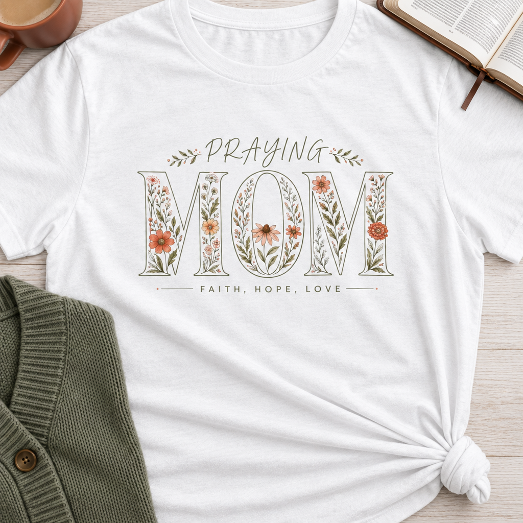 Floral Praying Mom white tee