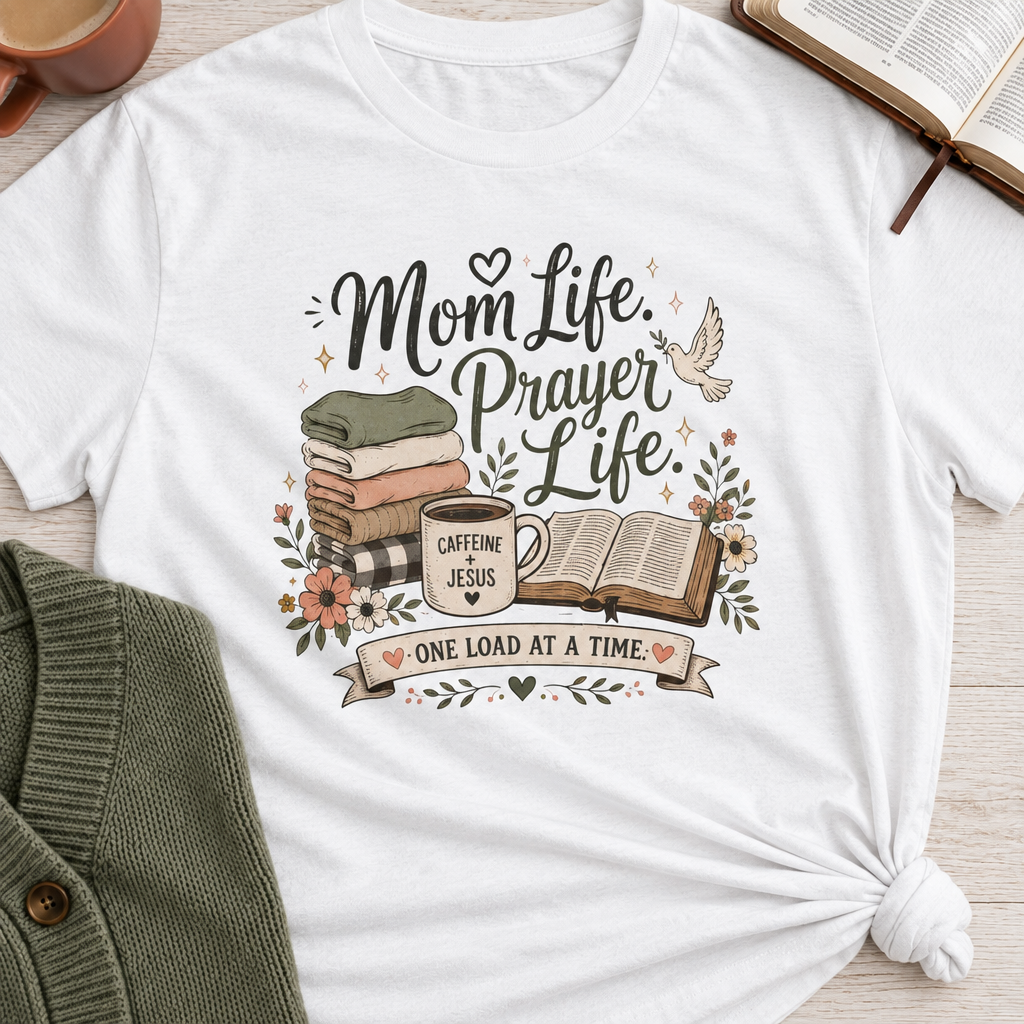 Mom Life Prayer Life white tee