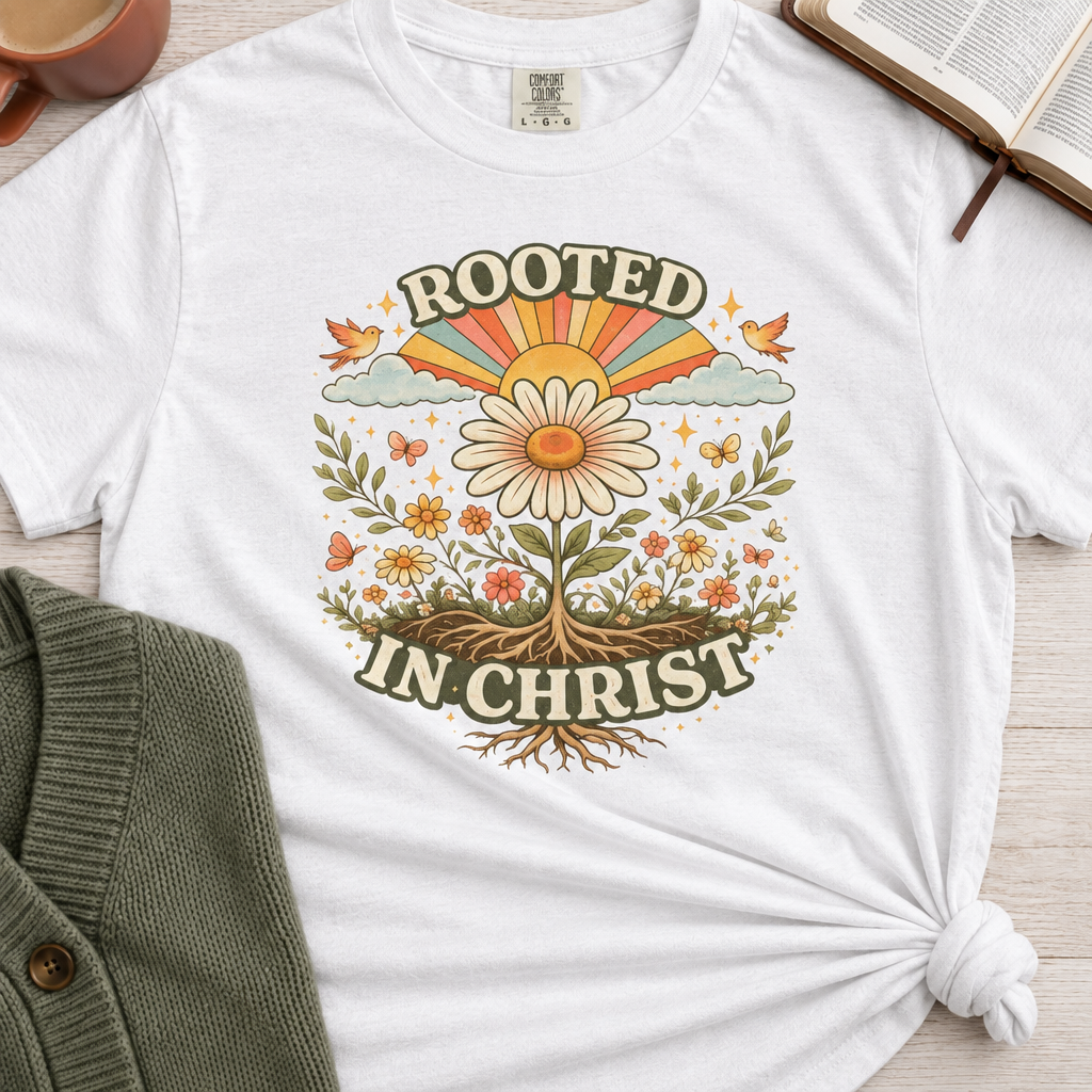 Rooted in Christ white tee